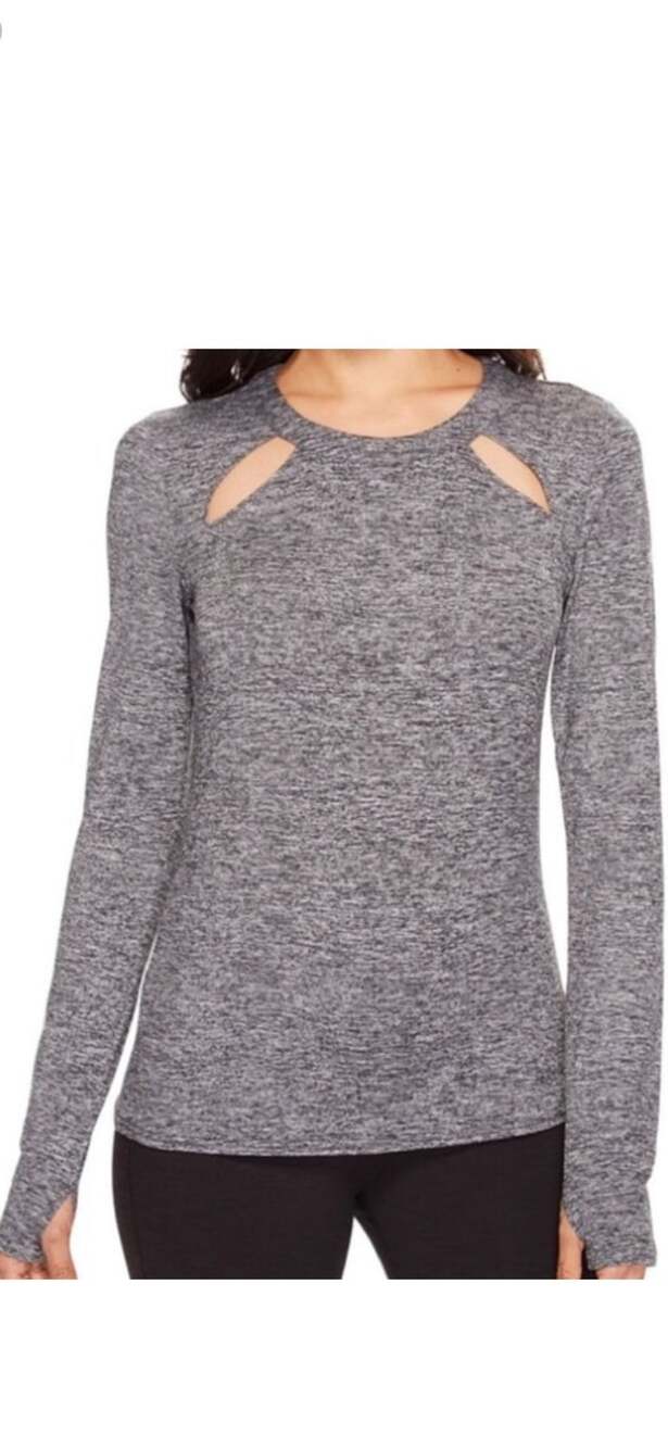 ALO Yoga Mantra Keyhole Cutout Long Sleeve Top Gray Thumbholes Small Active
